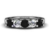 1.00 Carat (ctw) 14K White Gold Round Black and White Diamond Ladies 5 Stone Bridal Wedding Band Anniversary Ring 1 CT