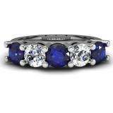 2.00 Carat (ctw) 14K White Gold Round Blue Sapphire and White Diamond Ladies 5 Stone Bridal Wedding Band Anniversary Ring 2 CT
