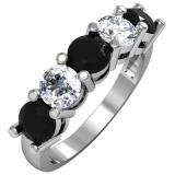 2.00 Carat (ctw) 14K White Gold Round Black and White Diamond Ladies 5 Stone Bridal Wedding Band Anniversary Ring 2 CT