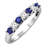 0.50 Carat (ctw) 18K White Gold Round Blue Sapphire and White Diamond Ladies 7 Stone Bridal Wedding Band Anniversary Ring 1/2 CT