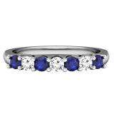 0.50 Carat (ctw) 18K White Gold Round Blue Sapphire and White Diamond Ladies 7 Stone Bridal Wedding Band Anniversary Ring 1/2 CT