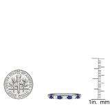 0.50 Carat (ctw) 18K White Gold Round Blue Sapphire and White Diamond Ladies 7 Stone Bridal Wedding Band Anniversary Ring 1/2 CT