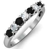 0.50 Carat (ctw) 14K White Gold Round Black and White Diamond Ladies 7 Stone Bridal Wedding Band Anniversary Ring 1/2 CT