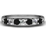 0.50 Carat (ctw) 14K White Gold Round Black and White Diamond Ladies 7 Stone Bridal Wedding Band Anniversary Ring 1/2 CT