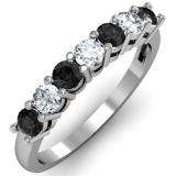 0.75 Carat (ctw) 14K White Gold Round Black and White Diamond Ladies 7 Stone Bridal Wedding Band Anniversary Ring 3/4 CT