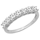 1.50 Carat (ctw) 18K White Gold Round White Cubic Zirconia Ladies 7 Stone Bridal Wedding Band Anniversary Ring 1 CT