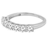 1.50 Carat (ctw) 18K White Gold Round White Cubic Zirconia Ladies 7 Stone Bridal Wedding Band Anniversary Ring 1 CT