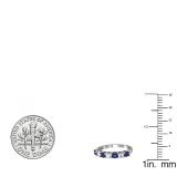 1.00 Carat (ctw) 14K White Gold Round Blue Sapphire and White Diamond Ladies 7 Stone Bridal Wedding Band Anniversary Ring 1 CT