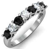 1.00 Carat (ctw) 14K White Gold Round Black and White Diamond Ladies 7 Stone Bridal Wedding Band Anniversary Ring 1 CT