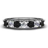1.00 Carat (ctw) 14K White Gold Round Black and White Diamond Ladies 7 Stone Bridal Wedding Band Anniversary Ring 1 CT