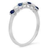 0.50 Carat (ctw) 14K White Gold Round Blue Sapphire and White Diamond Ladies 7 Stone Bridal Wedding Band Anniversary Ring 1/2 CT