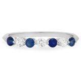 0.50 Carat (ctw) 14K White Gold Round Blue Sapphire and White Diamond Ladies 7 Stone Bridal Wedding Band Anniversary Ring 1/2 CT