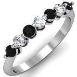0.50 Carat (ctw) 14K White Gold Round Black and White Diamond Ladies 7 Stone Bridal Wedding Band Anniversary Ring 1/2 CT