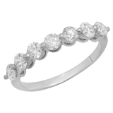 1.00 Carat (ctw) 14K White Gold Round White Diamond Ladies 7 Stone Bridal Wedding Band Anniversary Ring 1 CT