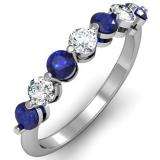 1.00 Carat (ctw) 14K White Gold Round Blue Sapphire and White Diamond Ladies 7 Stone Bridal Wedding Band Anniversary Ring 1 CT