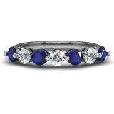 1.00 Carat (ctw) 14K White Gold Round Blue Sapphire and White Diamond Ladies 7 Stone Bridal Wedding Band Anniversary Ring 1 CT