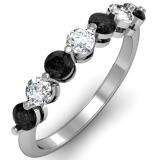 1.00 Carat (ctw) 14K White Gold Round Black and White Diamond Ladies 7 Stone Bridal Wedding Band Anniversary Ring 1 CT