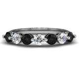 1.00 Carat (ctw) 14K White Gold Round Black and White Diamond Ladies 7 Stone Bridal Wedding Band Anniversary Ring 1 CT