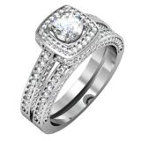 1.50 Carat (ctw) 14k White Gold Round Diamond Ladies Halo Style Bridal Engagement Ring Set Matching Band 1 1/2 CT