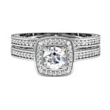 1.50 Carat (ctw) 14k White Gold Round Diamond Ladies Halo Style Bridal Engagement Ring Set Matching Band 1 1/2 CT