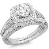 2.00 Carat (ctw) 14k White Gold Round Diamond Ladies Halo Style Bridal Engagement Ring Set Matching Band 2 CT