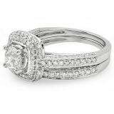 2.00 Carat (ctw) 14k White Gold Round Diamond Ladies Halo Style Bridal Engagement Ring Set Matching Band 2 CT