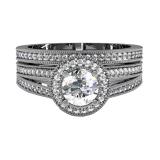 1.00 Carat (ctw) 14k White Gold Round Diamond Ladies Split Shank Halo Style Bridal Engagement Ring Set With Matching Band 1 CT