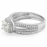 1.25 Carat (ctw) 18k White Gold Round Diamond Ladies Split Shank Halo Style Bridal Engagement Ring Set With Matching Band 1 1/4 CT