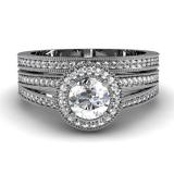 1.25 Carat (ctw) 18k White Gold Round Diamond Ladies Split Shank Halo Style Bridal Engagement Ring Set With Matching Band 1 1/4 CT
