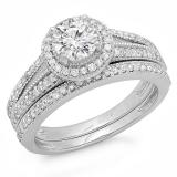 1.25 Carat (ctw) 14k White Gold Round Diamond Ladies Split Shank Halo Style Bridal Engagement Ring Set With Matching Band 1 1/4 CT