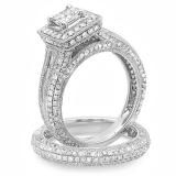 2.30 Carat (ctw) 14k White Gold Princess and Round Diamond Ladies Halo Style Bridal Engagement Ring Set With Matching Band 2 1/3 CT