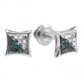 0.07 Carat (ctw) Sterling Silver Round Blue & White Diamond Micro Pave Setting Kite Shape Stud Earrings