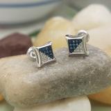 0.07 Carat (ctw) Sterling Silver Round Blue & White Diamond Micro Pave Setting Kite Shape Stud Earrings