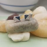 0.07 Carat (ctw) Sterling Silver Round Blue & White Diamond Micro Pave Setting Kite Shape Stud Earrings