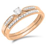 0.25 Carat (ctw) 18K Rose Gold Round Diamond Ladies Bridal Engagement Ring Matching Band Wedding Set 1/4 CT