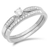 0.25 Carat (ctw) 10K White Gold Round Diamond Ladies Bridal Engagement Ring Matching Band Wedding Set 1/4 CT