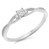 0.15 Carat (ctw) 10k White Gold Princess & Round Diamond Ladies Crossover Swirl Bridal 3 Stone Promise Engagement Ring
