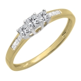 0.50 Carat (ctw) 10K Yellow Gold Princess Cut Diamond Ladies 3 Stone Bridal Engagement Ring 1/2 CT