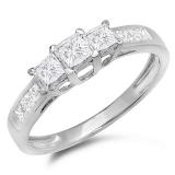 1.00 Carat (ctw) 10K White Gold Princess Cut Diamond Ladies 3 Stone Bridal Engagement Ring 1 CT