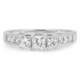 1.00 Carat (ctw) 10K White Gold Princess Cut Diamond Ladies 3 Stone Bridal Engagement Ring 1 CT