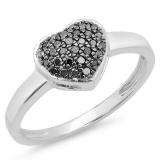 0.20 Carat (ctw) 18k White Gold Round Black Diamond Ladies Bridal Heart Shaped Engagement Promise Ring 1/5 CT