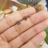 0.05 Carat (ctw) Black Rhodium Plated Sterling Silver Round Black Diamond Square Shape Men's Hip Hop Iced Stud Earrings