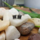 0.05 Carat (ctw) Black Rhodium Plated Sterling Silver Round Black Diamond Square Shape Men's Hip Hop Iced Stud Earrings