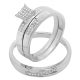 0.15 Carat (ctw) 925 Sterling Silver Round White Diamond Micro Pave Engagement Trio Ring Set