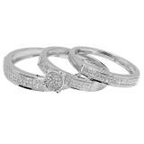 0.33 Carat (ctw) 14K White Gold Round White Diamond Men & Women's Micro Pave Engagement Ring Trio Bridal Set 1/3 CT