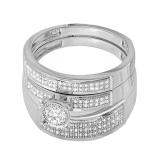 0.33 Carat (ctw) 14K White Gold Round White Diamond Men & Women's Micro Pave Engagement Ring Trio Bridal Set 1/3 CT