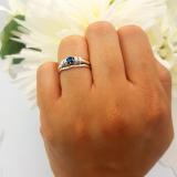 0.30 Carat (cttw) Round Blue and White Diamond Bridal Engagement Ring Set 1/3 CT 14K White Gold