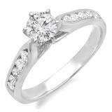 1.20 Carat (ctw) 14k White Gold Round Diamond Ladies Solitaire With Accents Bridal Engagement Ring 1 1/4 CT