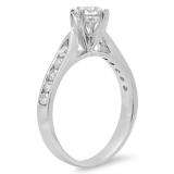 1.20 Carat (ctw) 14k White Gold Round Diamond Ladies Solitaire With Accents Bridal Engagement Ring 1 1/4 CT