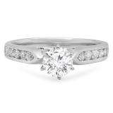 1.20 Carat (ctw) 14k White Gold Round Diamond Ladies Solitaire With Accents Bridal Engagement Ring 1 1/4 CT
